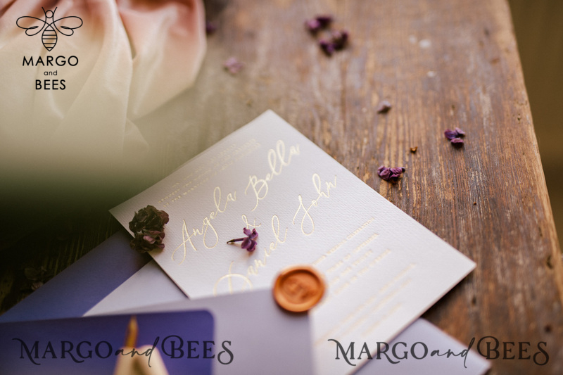 Minimalist Golden Wedding Invitations Fine Art Stationery with Golden Letters Purple  Envelope-1
