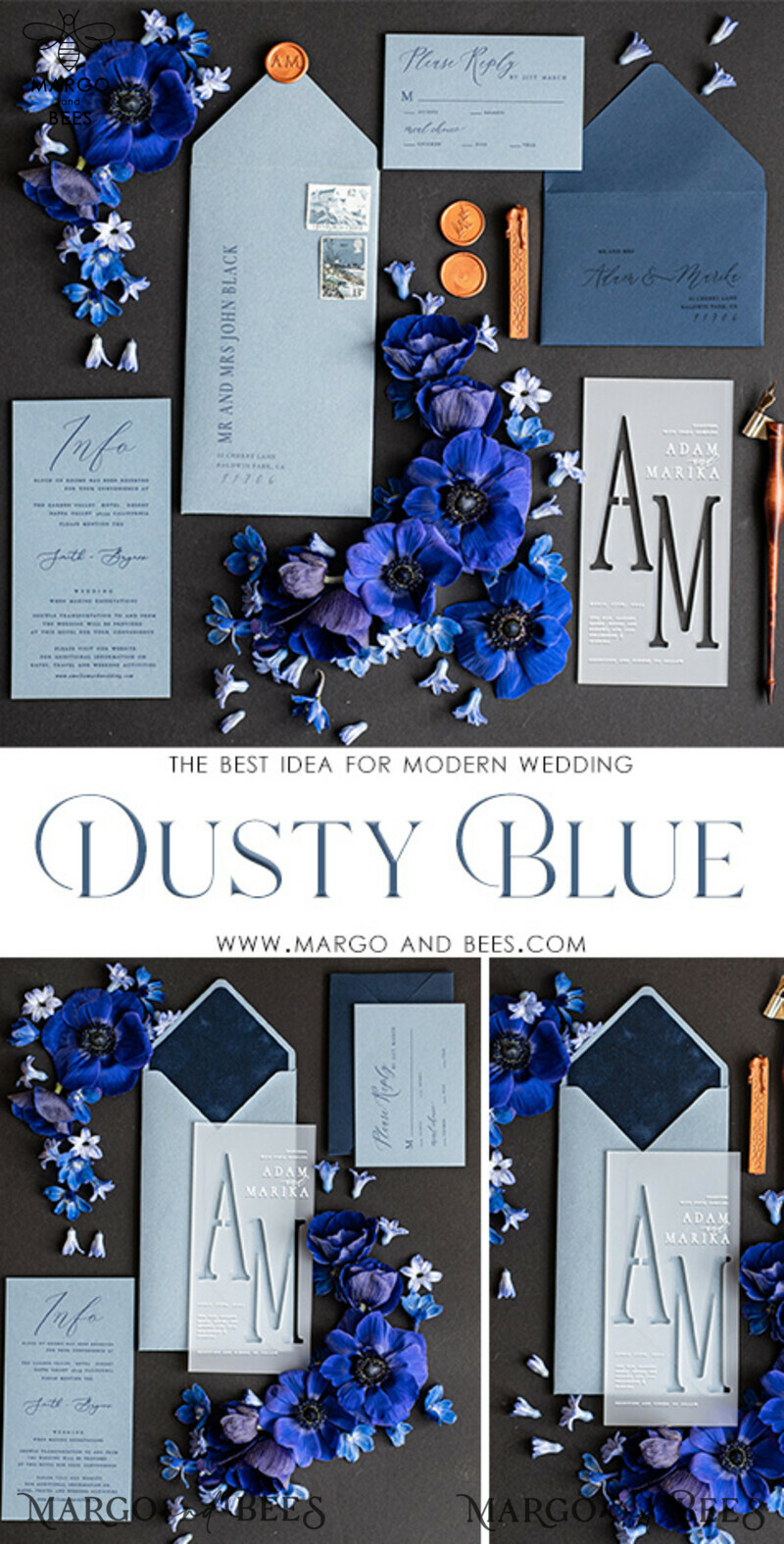 Elegant Acrylic Wedding Invitations in Navy Velvet and Dusty Blue: A Romantic Wedding Invitation Suite Online-3