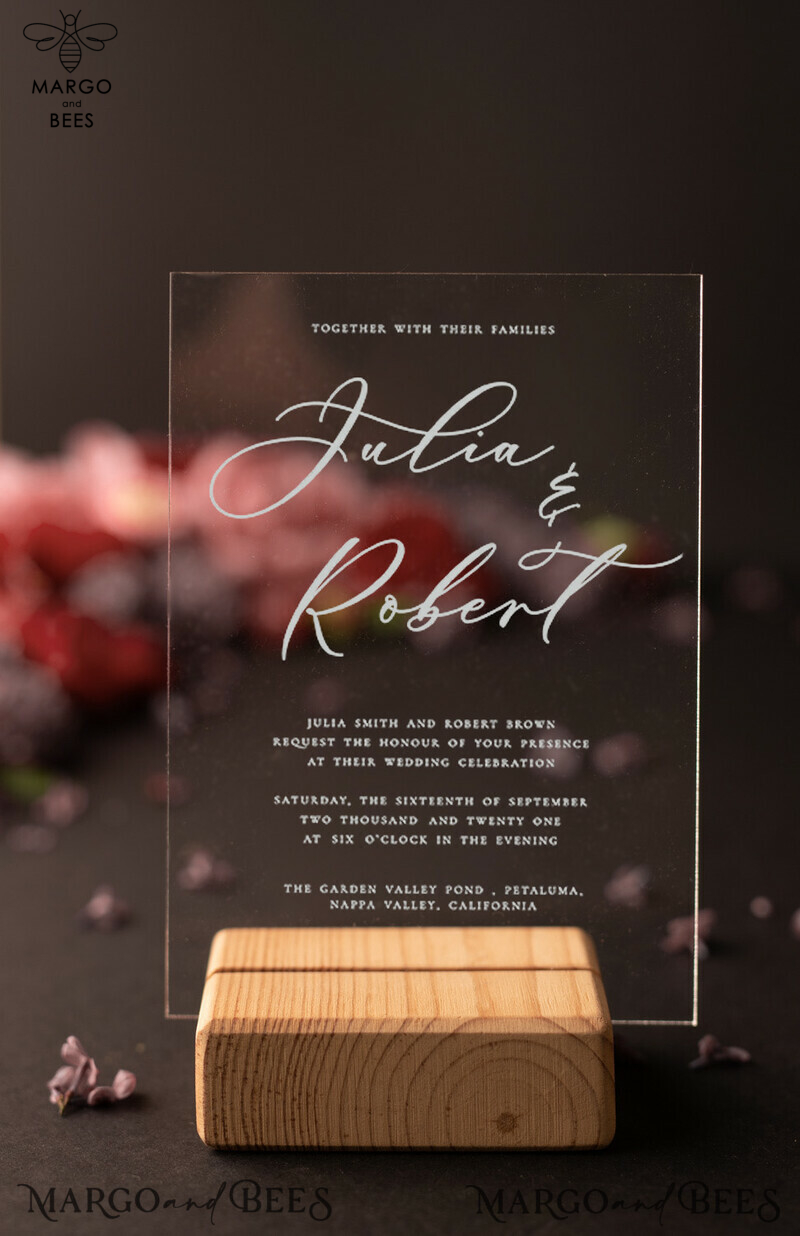 Romantic Red Box Wedding Invitations, Elegant Acrylic Plexi Wedding Invites, Glamour Golden Shine Wedding Cards, Handmade Vellum Wedding Invitation Suite-6