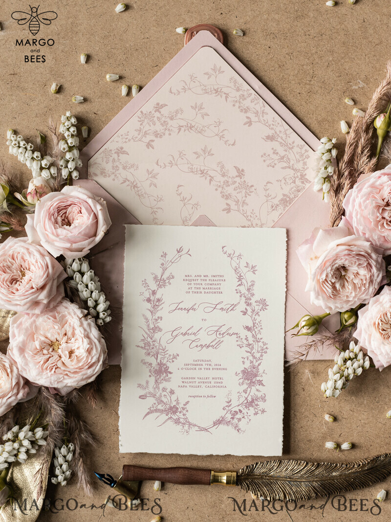 Dusty Rose Wedding Invitations, Wildflower Wedding invitations, Vintage Blush Pink  Invitation Set,  Floral Wedding Invitation, Romantic Wedding Invites-1