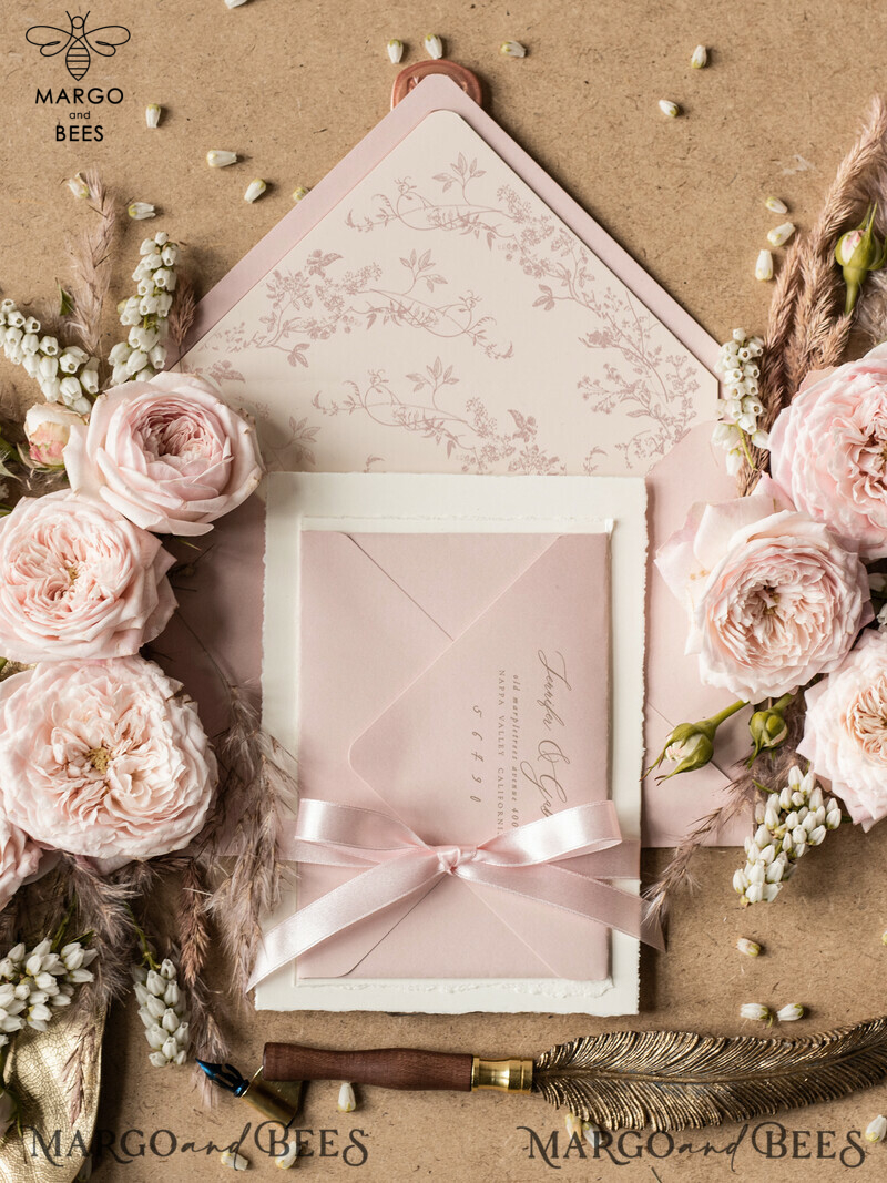 Dusty Rose Wedding Invitations, Wildflower Wedding invitations, Vintage Blush Pink  Invitation Set,  Floral Wedding Invitation, Romantic Wedding Invites-4
