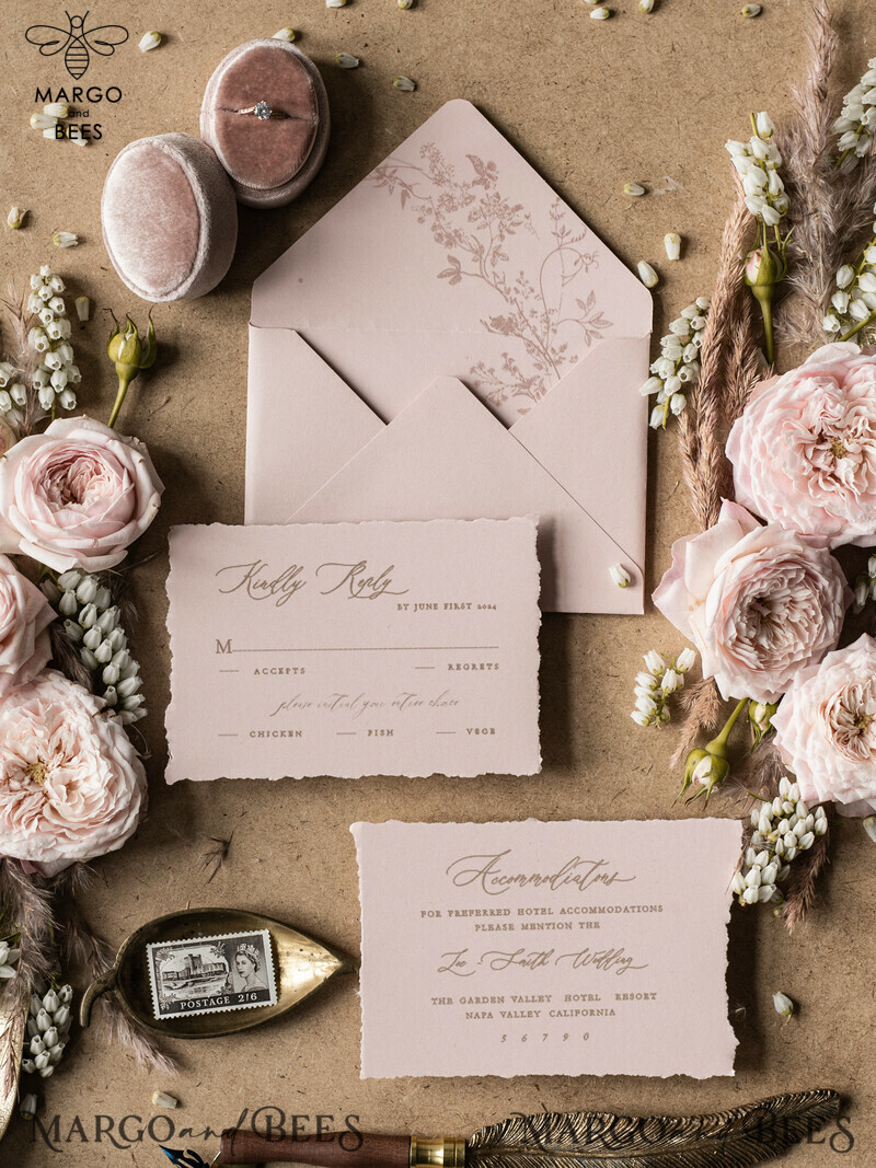 Dusty Rose Wedding Invitations, Wildflower Wedding invitations, Vintage Blush Pink  Invitation Set,  Floral Wedding Invitation, Romantic Wedding Invites-5