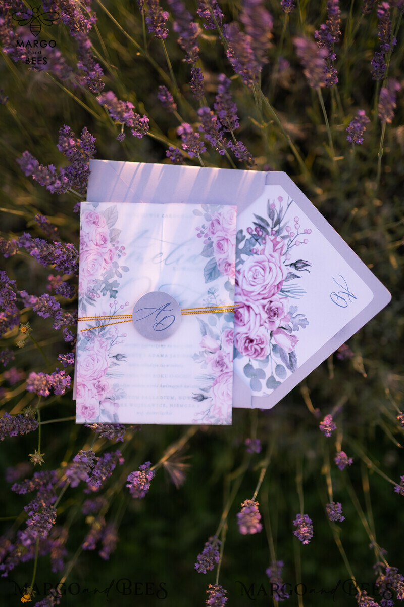 Romantic Lilac Wedding Invitations, Elegant Floral Wedding Invites With Vellum Cover, Minimalistic Wedding Invitation Suite, Modern Handmade Wedding Cards-4