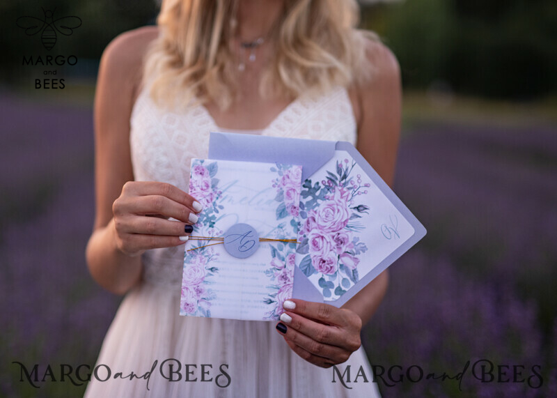 Romantic Lilac Wedding Invitations, Elegant Floral Wedding Invites With Vellum Cover, Minimalistic Wedding Invitation Suite, Modern Handmade Wedding Cards-8