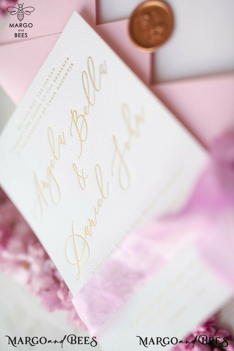 Romantic Pink Wedding Invitations, Elegant Cherry Blossom Wedding Invites, Bespoke Pink Sakura Wedding Cards, Handmade Wedding Stationery-2