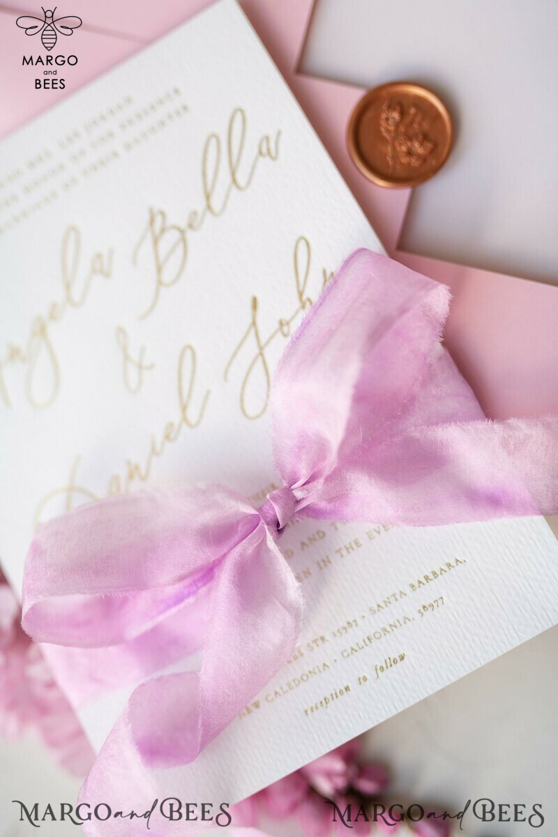 Romantic Pink Wedding Invitations: Elegant Cherry Blossom Wedding Invites and Bespoke Pink Sakura Wedding Cards - Handmade Wedding Stationery-6