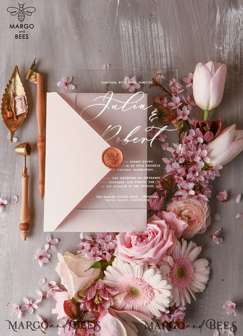 Elegant Marble Wedding Invitations, Romantic Blush Pink Wedding Invites, Bespoke Acrylic Plexi Wedding Cards, Luxury Wedding Invitation Suite-4