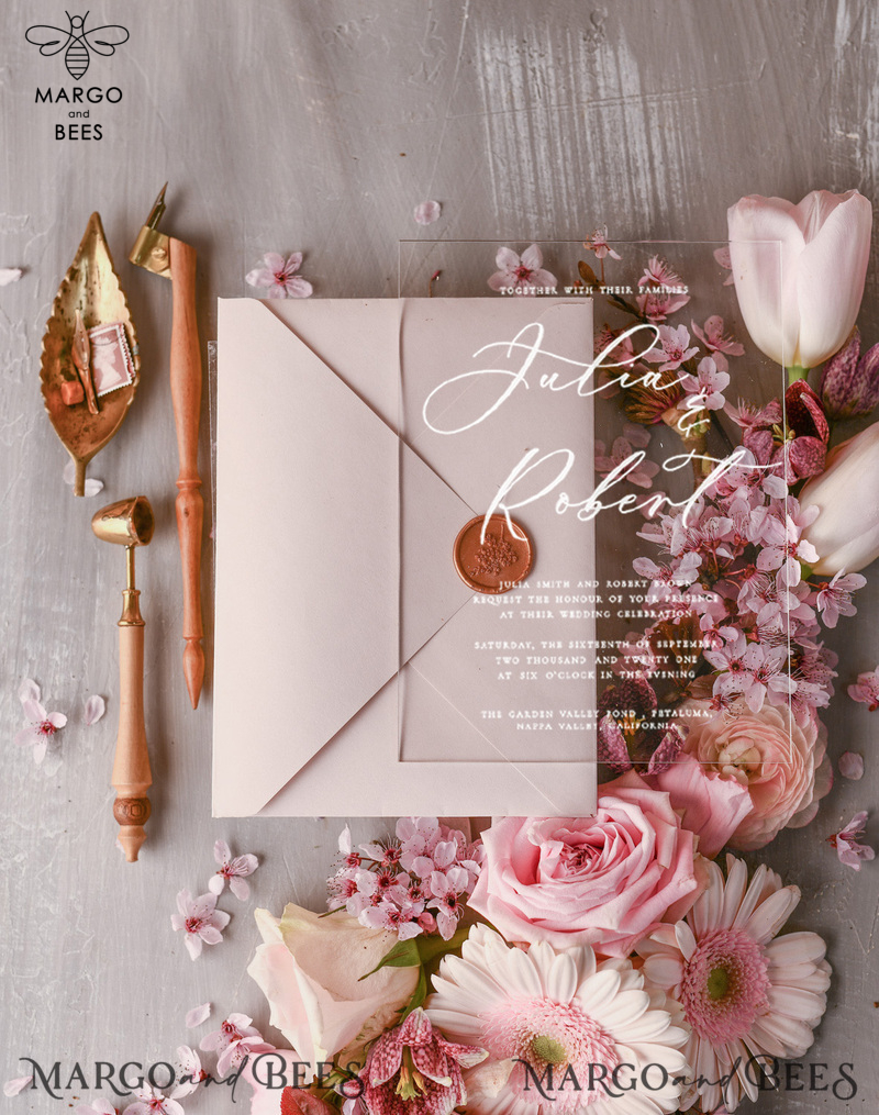 Elegant Marble Wedding Invitations, Romantic Blush Pink Wedding Invites, Bespoke Acrylic Plexi Wedding Cards, Luxury Wedding Invitation Suite-5