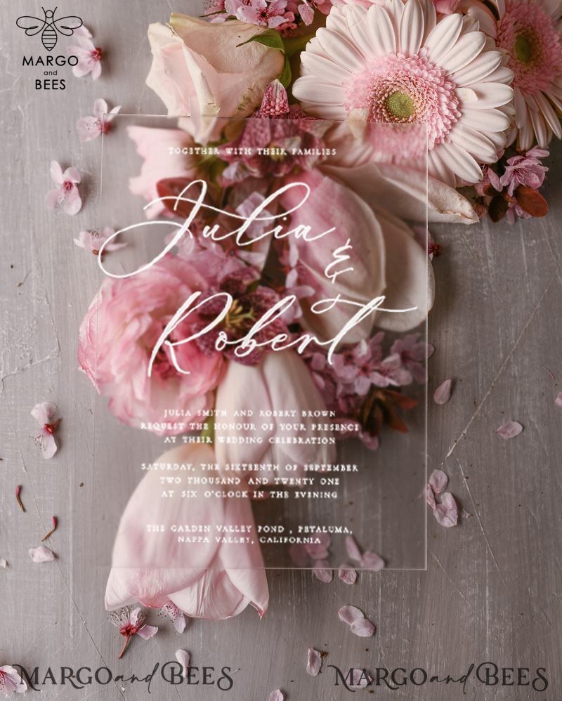Elegant Marble Wedding Invitations, Romantic Blush Pink Wedding Invites, Bespoke Acrylic Plexi Wedding Cards, Luxury Wedding Invitation Suite-6