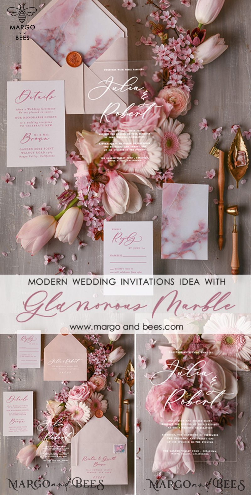 Stunning wedding invitations glamorous stationery marble blush transparent invite-8