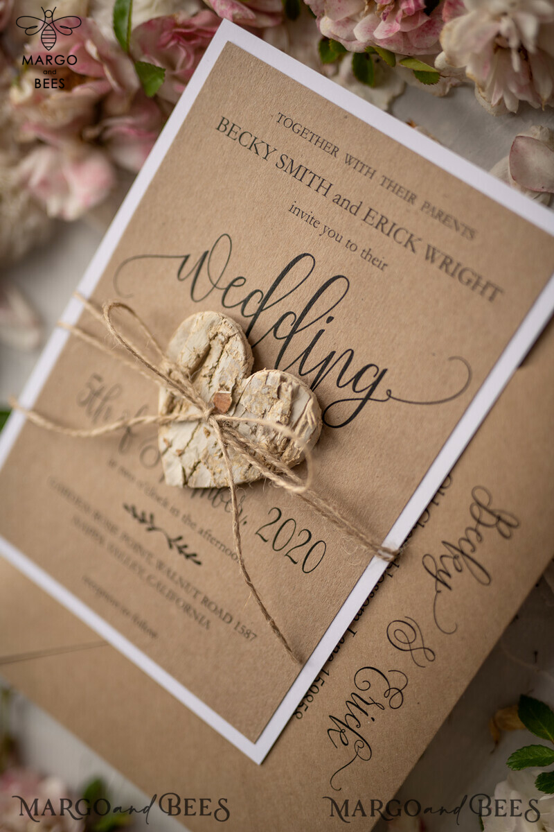 Affordable and Handmade Wedding Stationery: Vintage Wooden Wedding Invitations with Elegant Birch Heart Wedding Cards, crafted from Bespoke Eco Paper-10