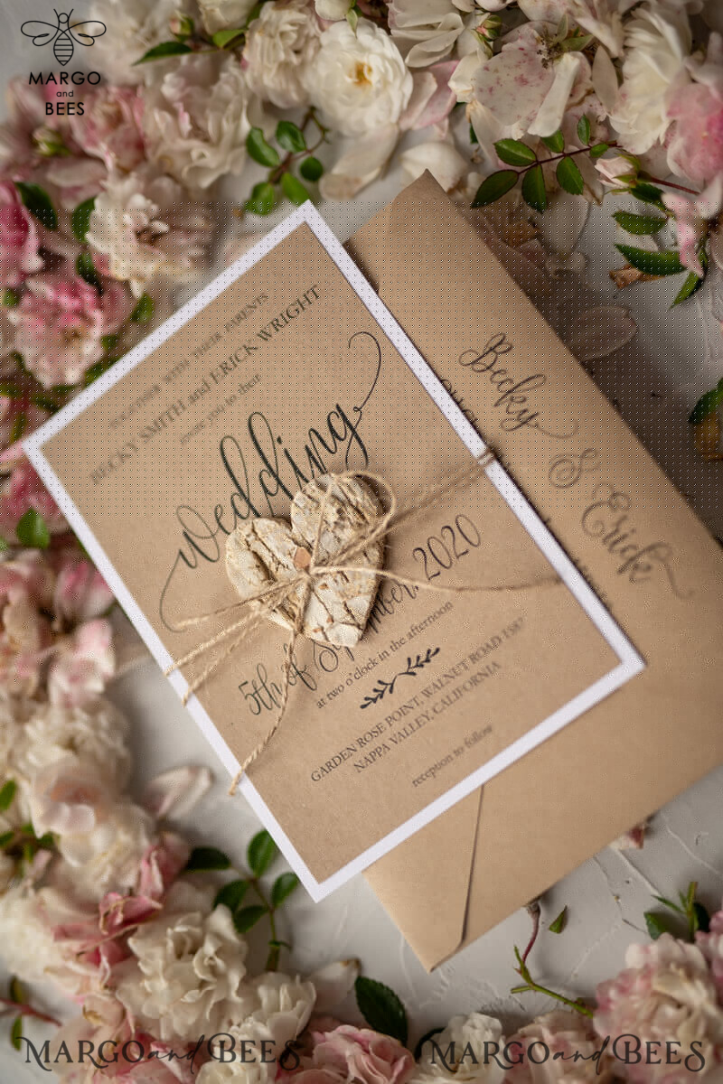 Affordable and Handmade Vintage Wooden Wedding Invitations: Elegant Birch Heart Wedding Cards on Bespoke Eco Paper-11