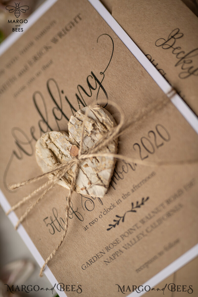 Affordable and Handmade Wedding Stationery: Vintage Wooden Wedding Invitations with Elegant Birch Heart Wedding Cards, crafted from Bespoke Eco Paper-12