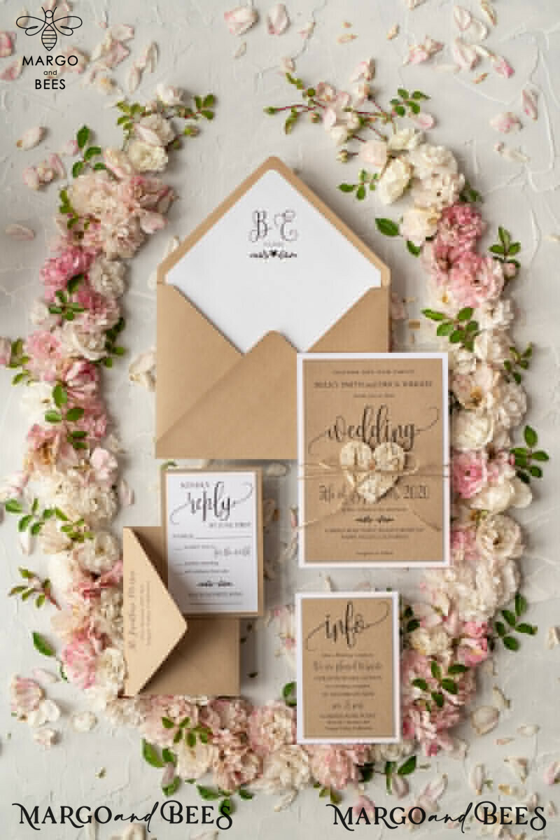Affordable and Handmade Wedding Stationery: Vintage Wooden Wedding Invitations with Elegant Birch Heart Wedding Cards, crafted from Bespoke Eco Paper-2
