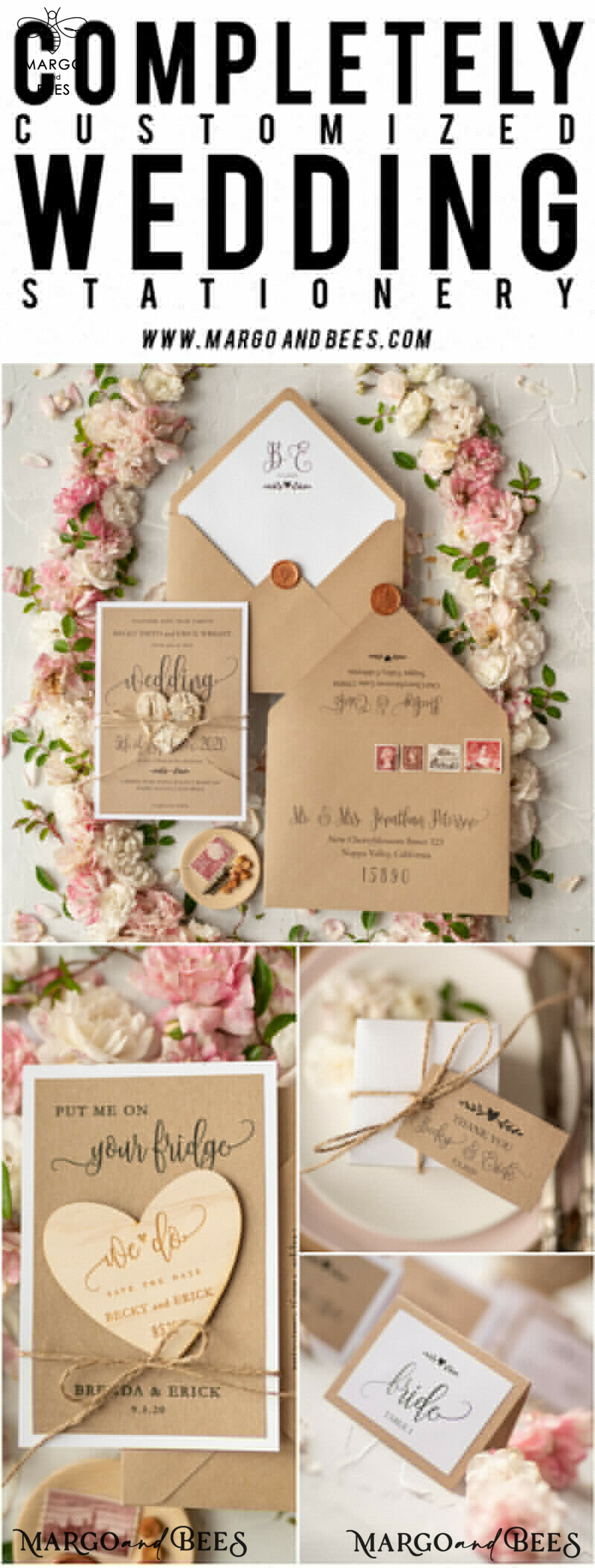 Affordable and Handmade Wedding Stationery: Vintage Wooden Wedding Invitations with Elegant Birch Heart Wedding Cards, crafted from Bespoke Eco Paper-20