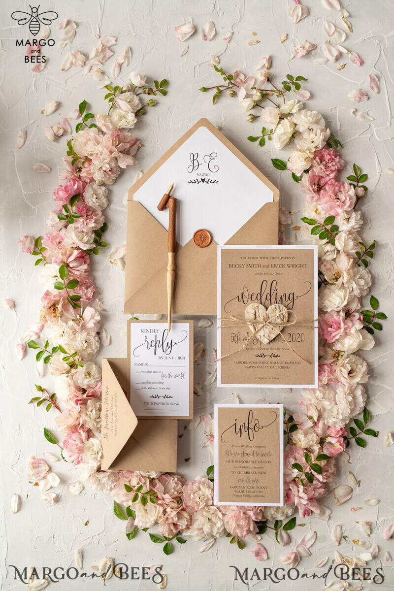 Affordable and Handmade Wedding Stationery: Vintage Wooden Wedding Invitations with Elegant Birch Heart Wedding Cards, crafted from Bespoke Eco Paper-0
