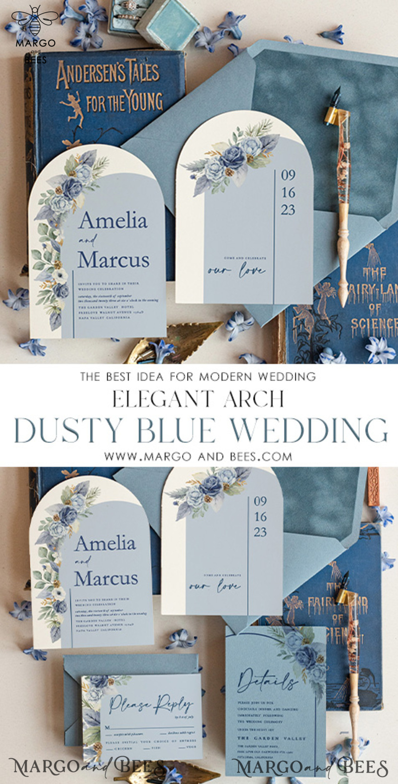 Dusty Blue Velvet Wedding invitations, Luxury wedding invitates, Elegant Velvet Wedding Invitation Suite-3