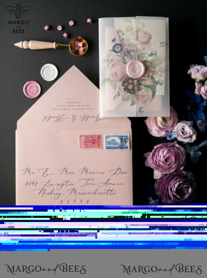 Elevate Your Wedding with Luxury Acrylic Plexi Invitations and Blush Pink Vellum Covers: Introducing Our Elegant Royal Navy Wedding Cards and Bespoke Floral Invitation Suite-22