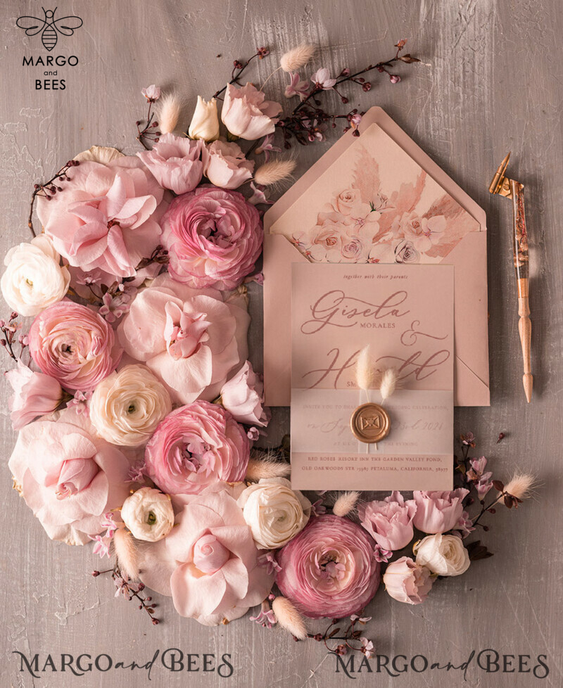 Elegant Minimalistic Wedding Invitations with Bespoke Hares Tail Design and Romantic Blush Pink Cards: Introducing our Glamour Floral Wedding Invitation Suite-11
