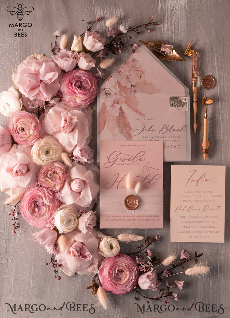 Elegant Minimalistic Wedding Invitations with Bespoke Hares Tail Design and Romantic Blush Pink Cards: Introducing our Glamour Floral Wedding Invitation Suite-2