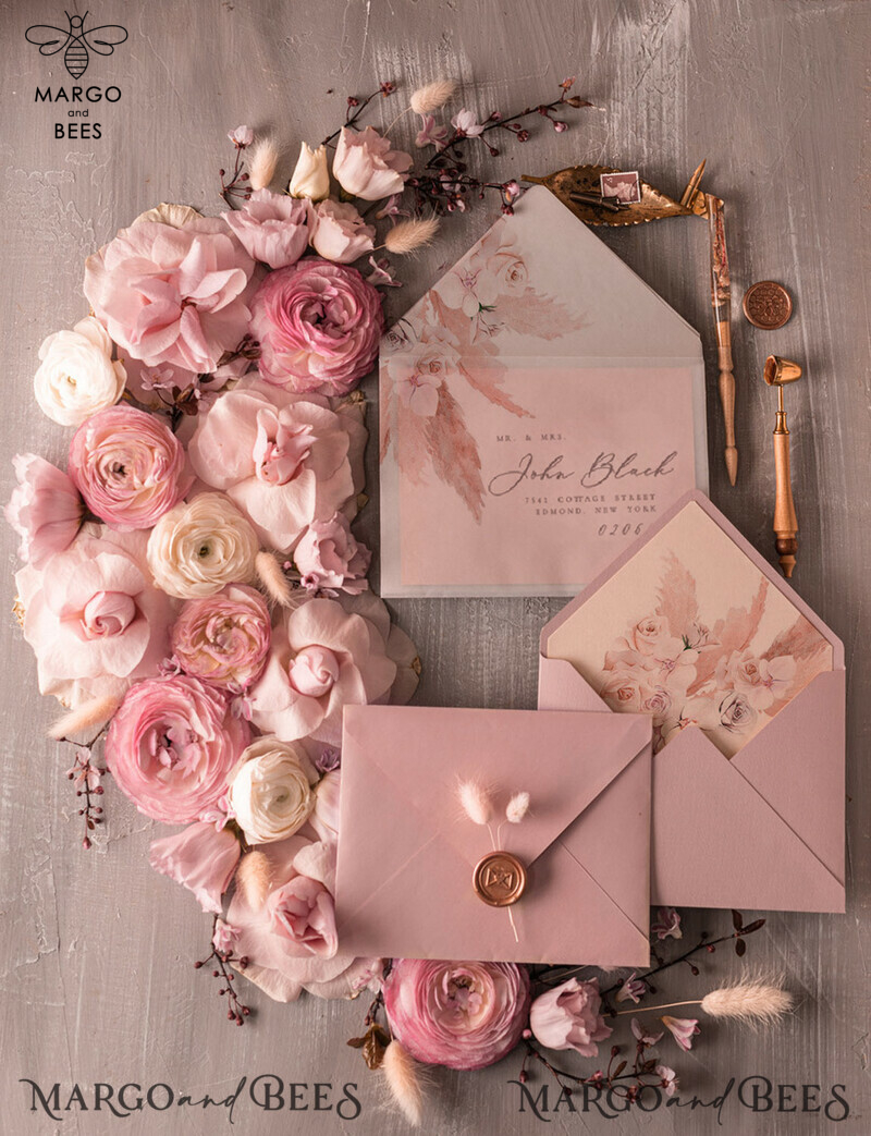 Elegant Minimalistic Wedding Invitations with Bespoke Hares Tail Design and Romantic Blush Pink Cards: Introducing our Glamour Floral Wedding Invitation Suite-4