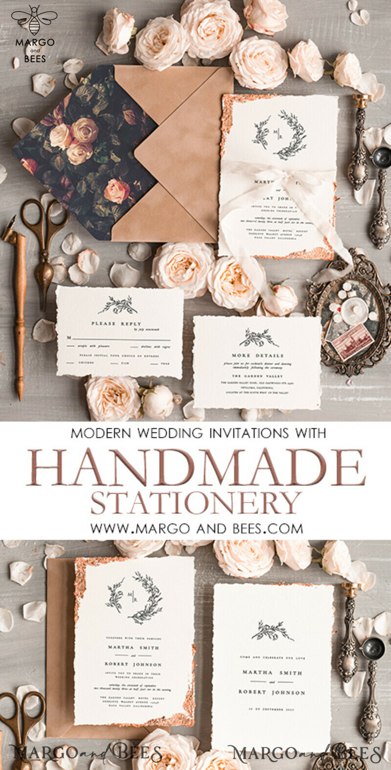Custom Velvet Envelope: Elevate Your Wedding with Elegant and Personalised Fine Art Invitation Suite on Golden Deckled Edge Paper-3