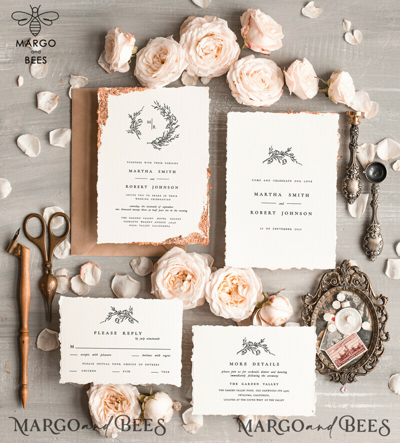 Custom Velvet Envelope: Elevate Your Wedding with Elegant and Personalised Fine Art Invitation Suite on Golden Deckled Edge Paper-4