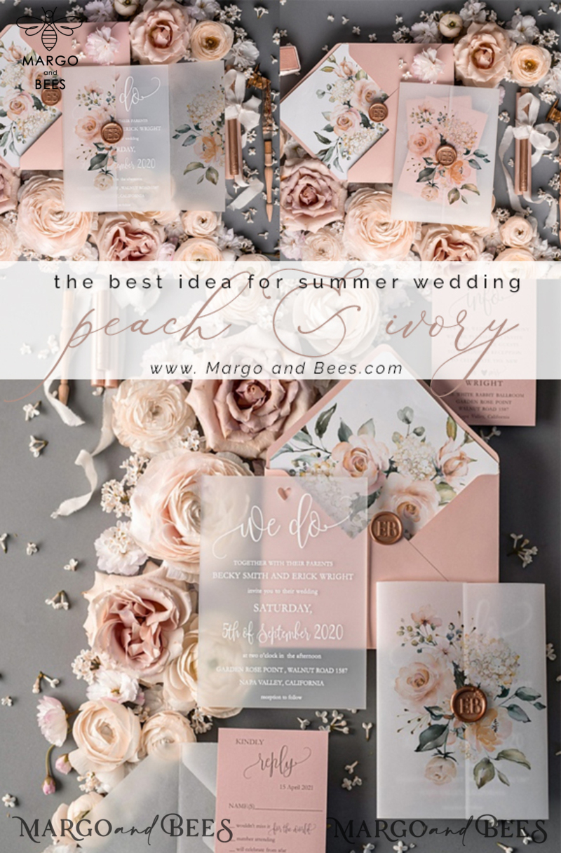  Romantic Blush Pink Wedding Invitations, Luxury Frozen Acrylic Plexi Wedding Invites, Elegant Floral Wedding Cards, Handmade Vellum Wedding Invitation Suite-2