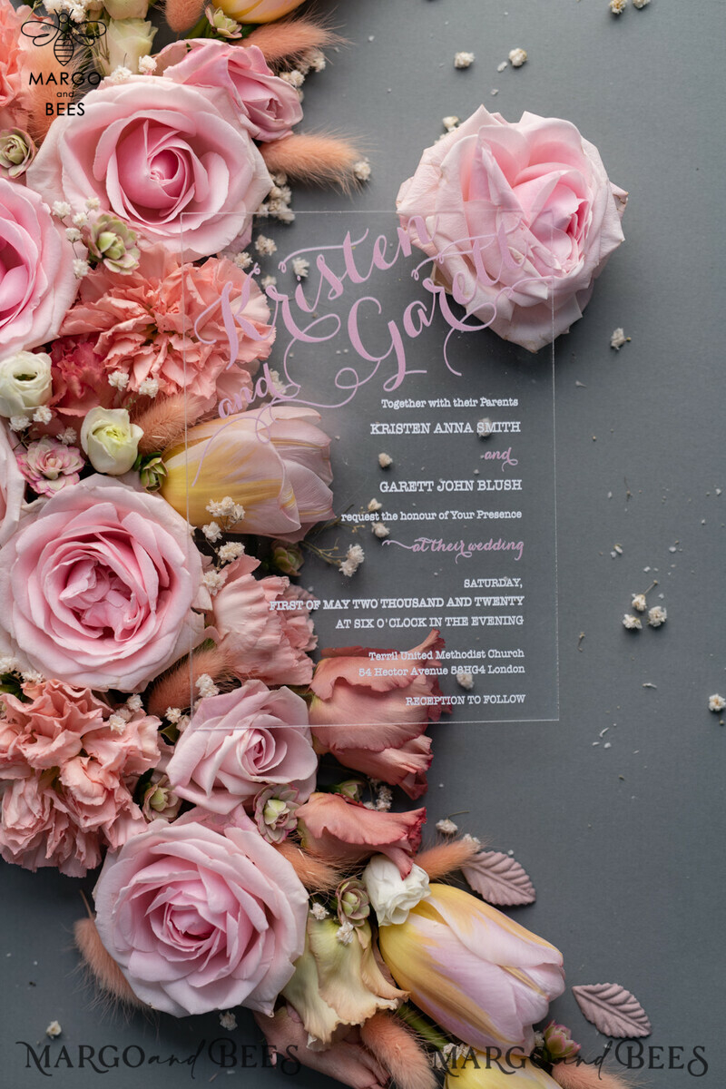 Luxury Floral Acrylic Plexi Wedding Invitations: Romantic Blush Pink Vintage Wedding Invitation Suite with Elegant Vellum Cover-5