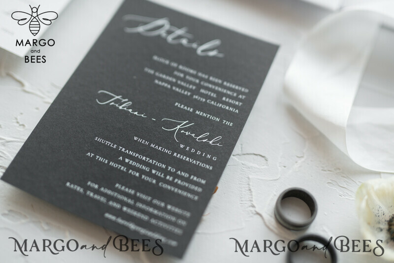 Fairytale Black and White Wedding Invitations Fine Art Stationery with Bow Envelope Monogram Liner-17
