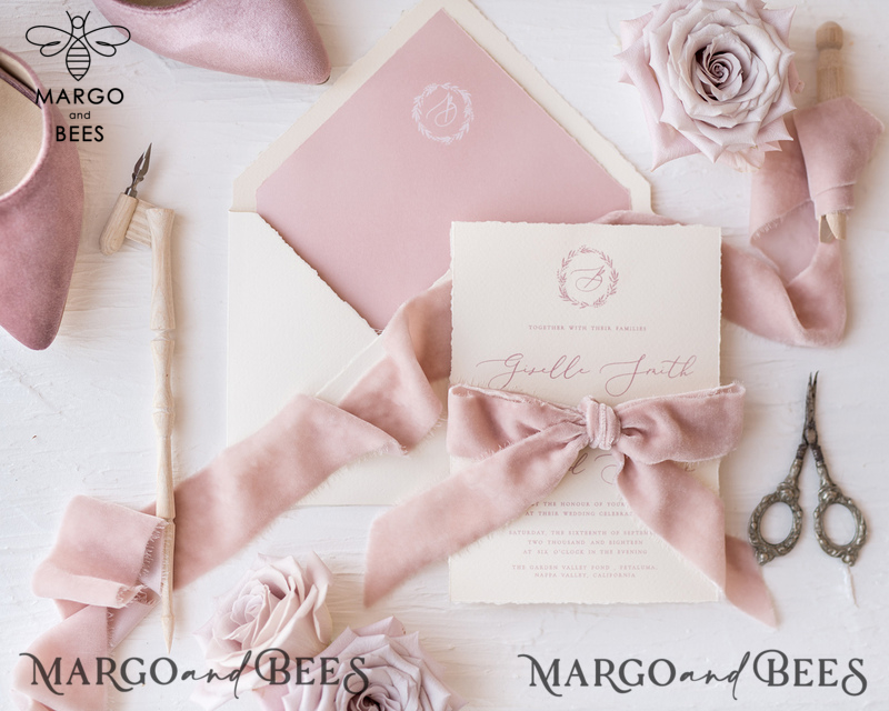 Elegant Personalized Wedding invitations Minimalist Stationery with Velvet Silk Bow and Fine art calligraphy-13