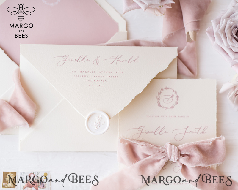 Elegant Personalized Wedding invitations Minimalist Stationery with Velvet Silk Bow and Fine art calligraphy-17