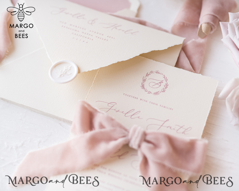 Elegant Personalized Wedding invitations Minimalist Stationery with Velvet Silk Bow and Fine art calligraphy-18