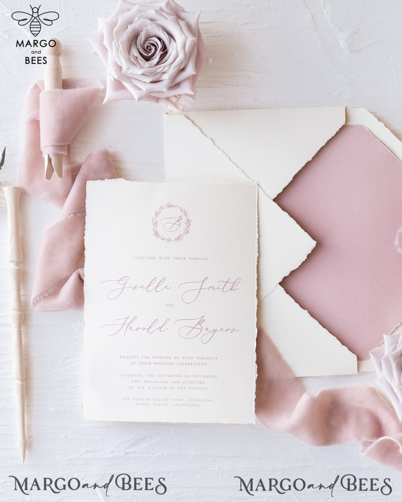 Elegant Personalized Wedding invitations Minimalist Stationery with Velvet Silk Bow and Fine art calligraphy-19