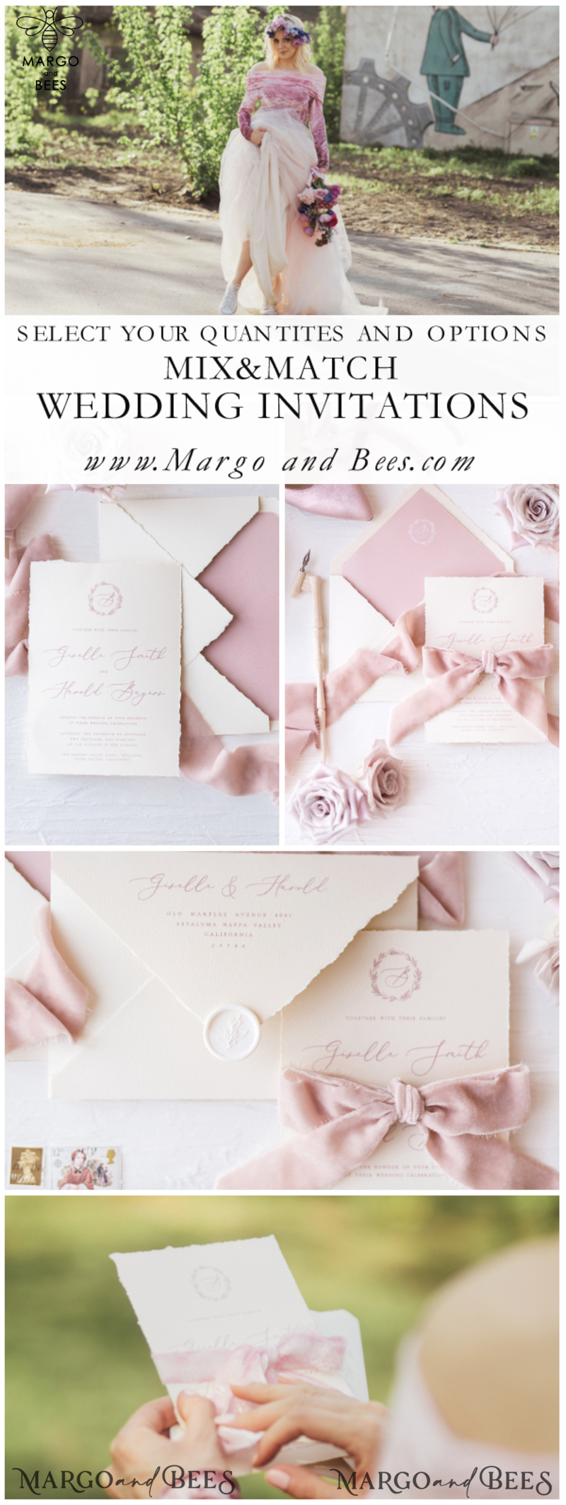 Elegant Personalized Wedding invitations Minimalist Stationery with Velvet Silk Bow and Fine art calligraphy-41