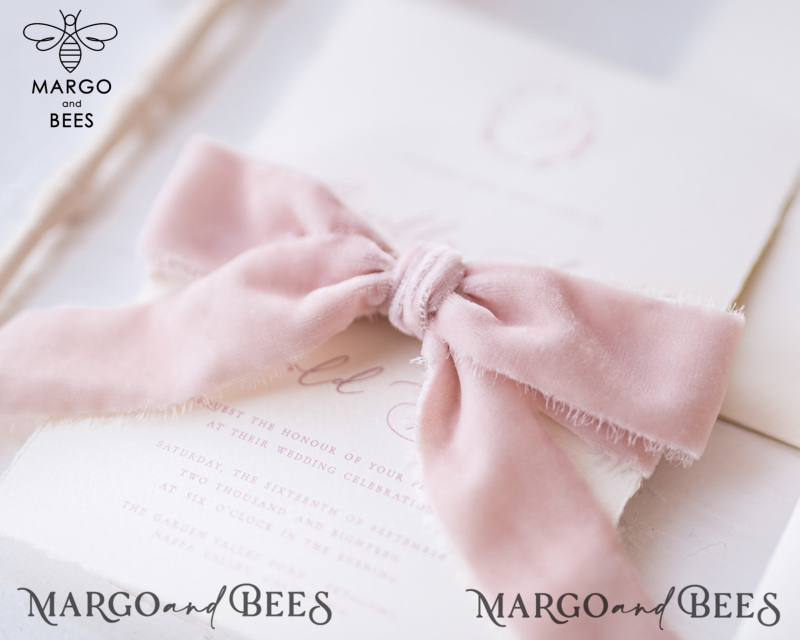 Elegant Personalized Wedding invitations Minimalist Stationery with Velvet Silk Bow and Fine art calligraphy-5