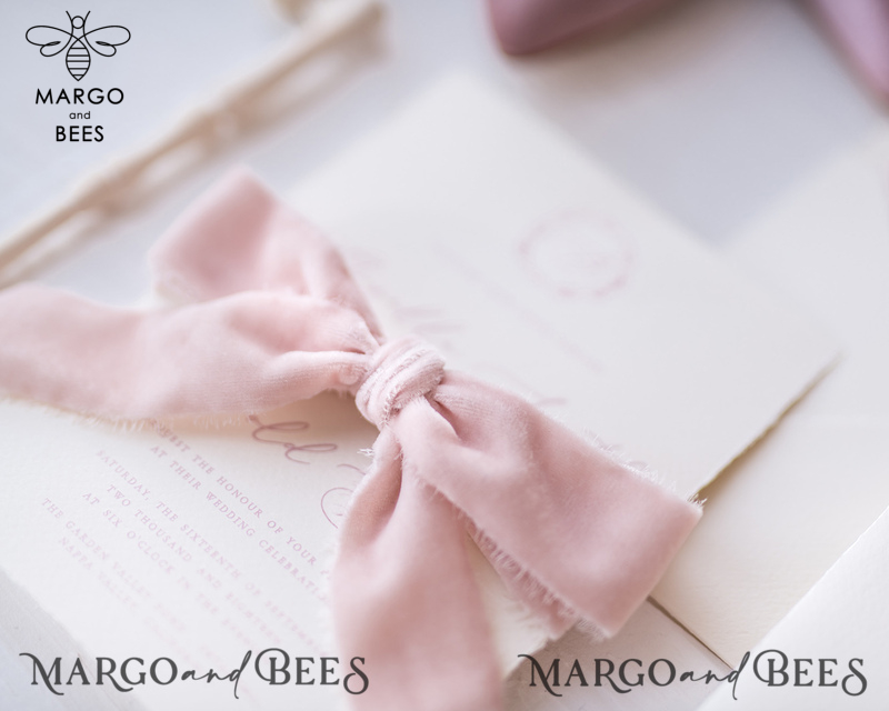 Elegant Personalized Wedding invitations Minimalist Stationery with Velvet Silk Bow and Fine art calligraphy-7