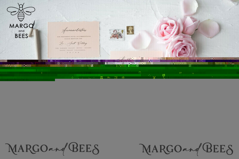 Minimalistic Peach Wedding Invitations, Elegant White Wedding Invites With Hand Dyed Ribbon, Vintage Wedding Cards, Handmade Wedding Invitation Suite-18