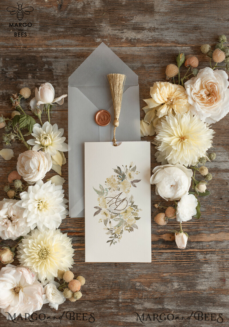  Elegant And Minimalistic Wedding Invitations, Luxury Wedding Invitations With Golden Tassel, Simple And Classic Wedding Cards With Vellum Envelope-11