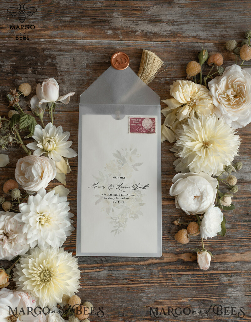  Elegant And Minimalistic Wedding Invitations, Luxury Wedding Invitations With Golden Tassel, Simple And Classic Wedding Cards With Vellum Envelope-12