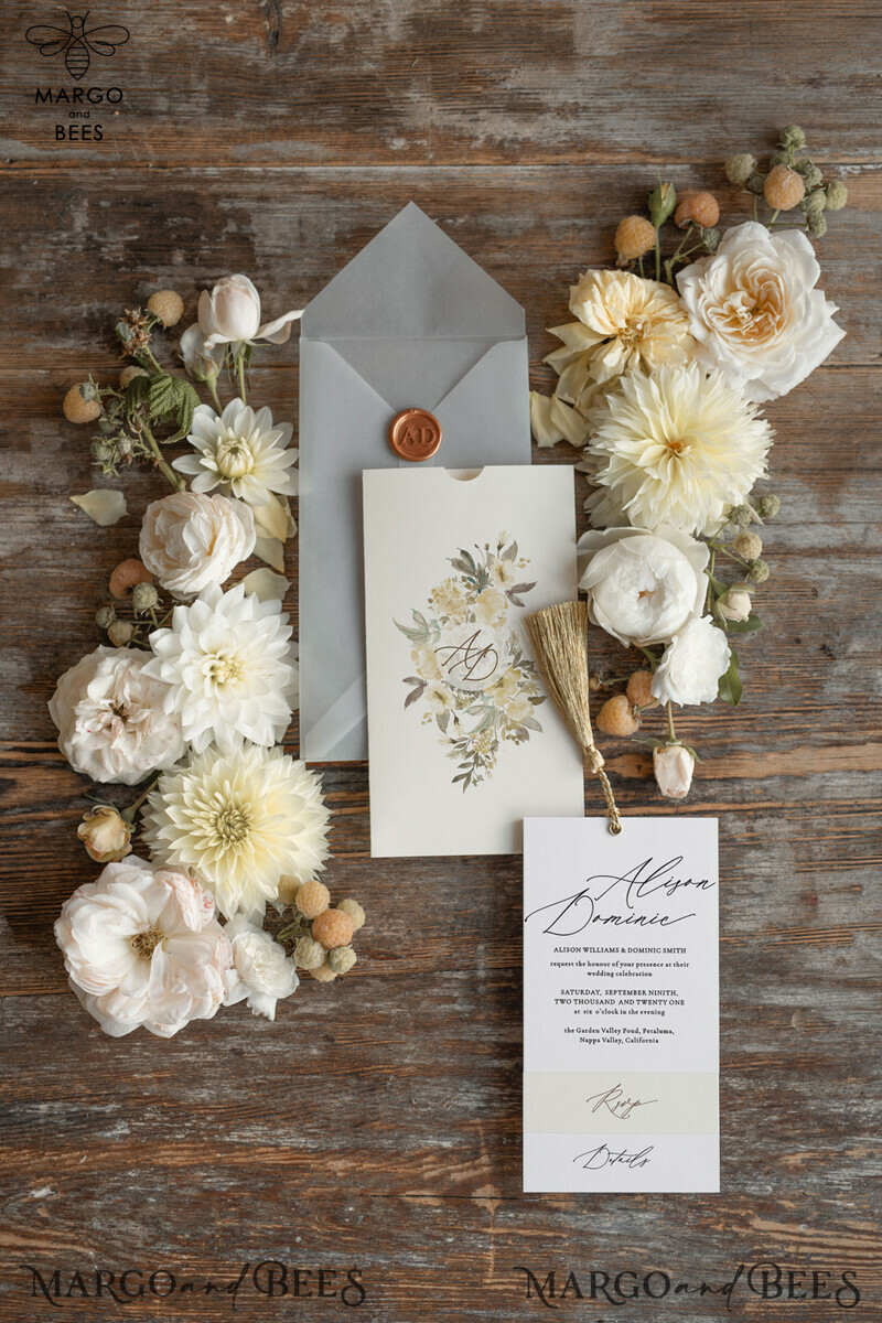 Elegant and Minimalistic Wedding Invitations with Luxury Golden Tassel and Vellum Envelope-4