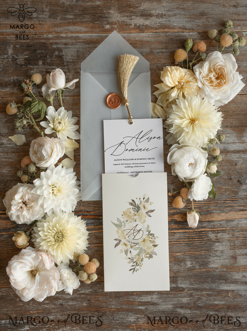  Elegant And Minimalistic Wedding Invitations, Luxury Wedding Invitations With Golden Tassel, Simple And Classic Wedding Cards With Vellum Envelope-5
