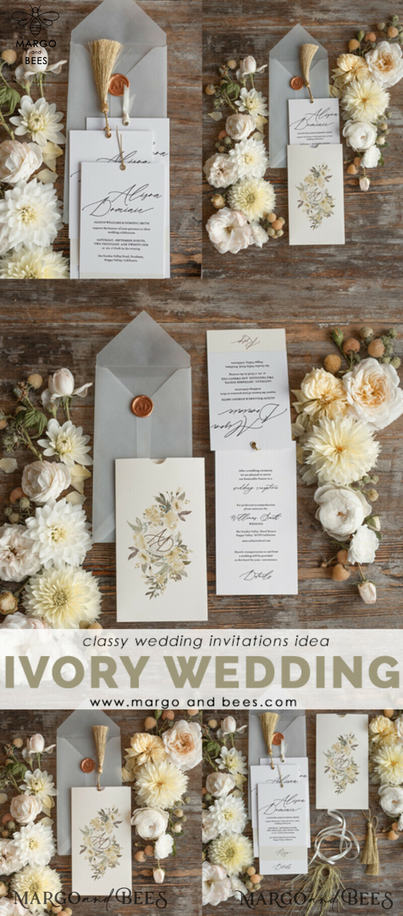  Elegant And Minimalistic Wedding Invitations, Luxury Wedding Invitations With Golden Tassel, Simple And Classic Wedding Cards With Vellum Envelope-6
