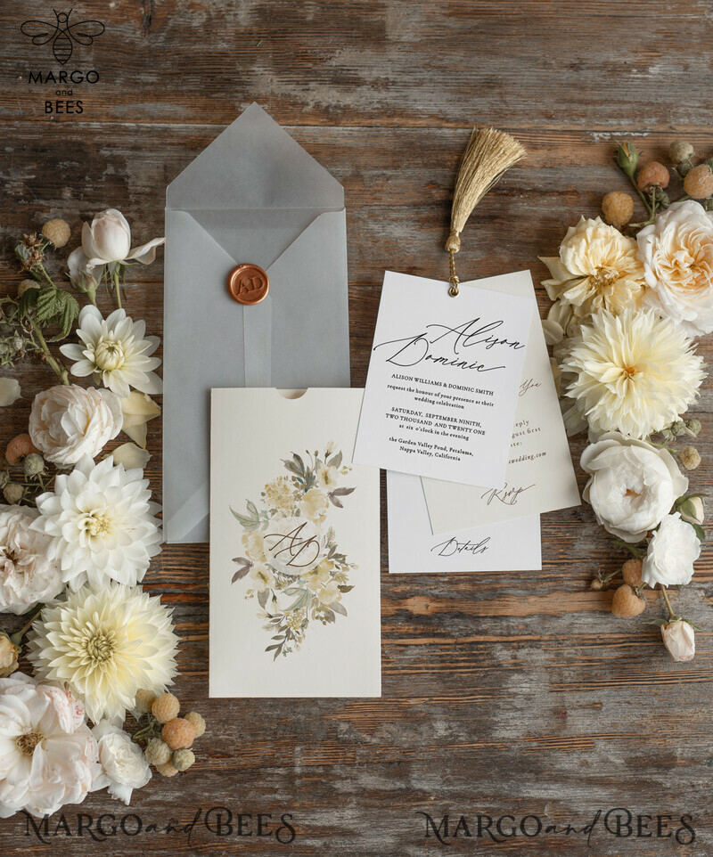  Elegant And Minimalistic Wedding Invitations, Luxury Wedding Invitations With Golden Tassel, Simple And Classic Wedding Cards With Vellum Envelope-8