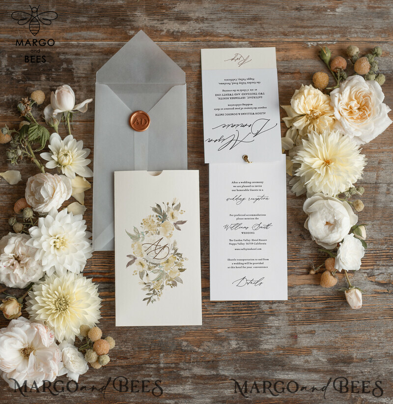  Elegant And Minimalistic Wedding Invitations, Luxury Wedding Invitations With Golden Tassel, Simple And Classic Wedding Cards With Vellum Envelope-9