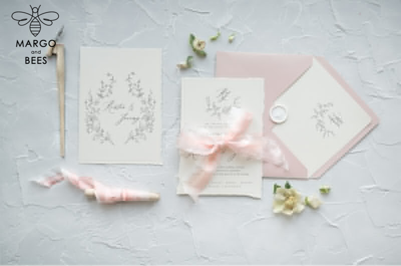 Romantic Blush Pink Wedding Invitations, Elegant And Delicate Wedding Invitation Suite, Bespoke White Wedding Cards, Minimalistic Wedding Invites-3