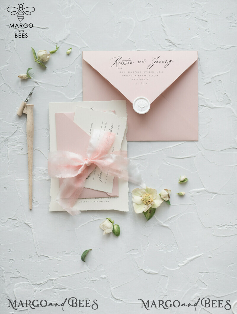 Romantic Blush Pink Wedding Invitations, Elegant And Delicate Wedding Invitation Suite, Bespoke White Wedding Cards, Minimalistic Wedding Invites-7