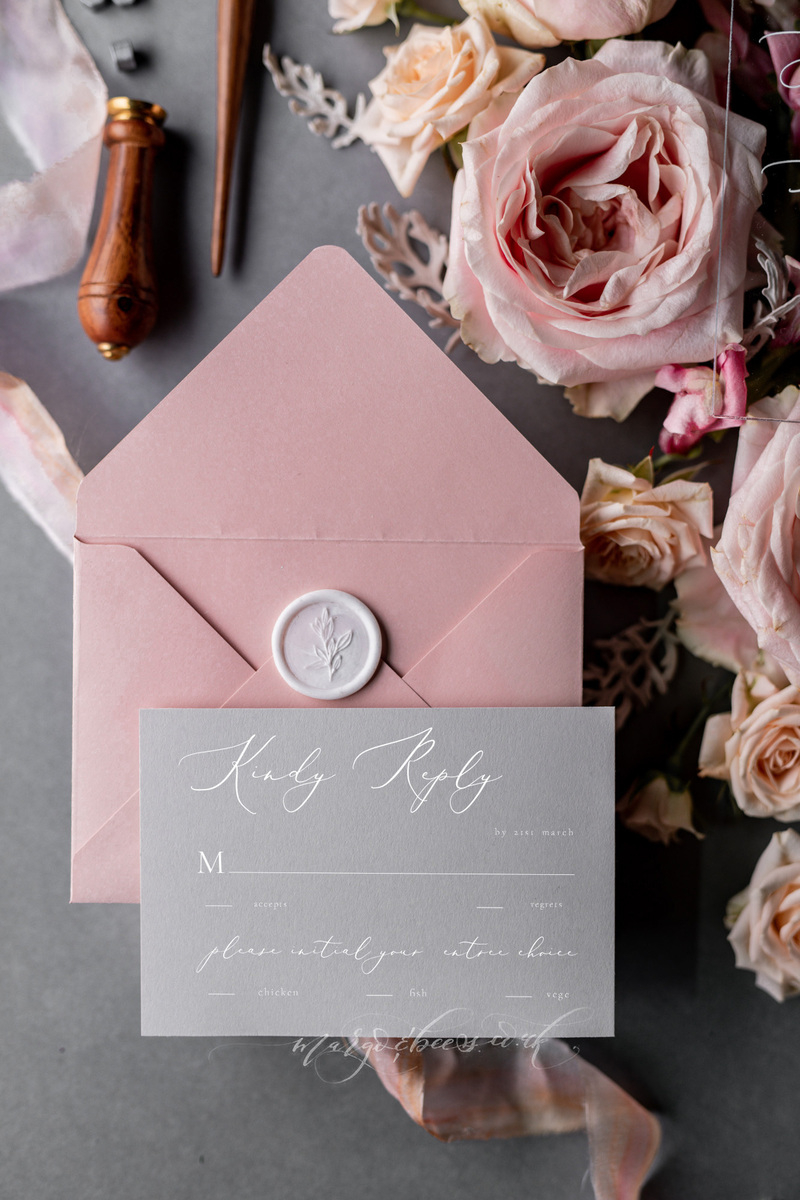 Blossom Personalized Wedding invitations Transparent Stationery with Vellum and Wax Seal -1