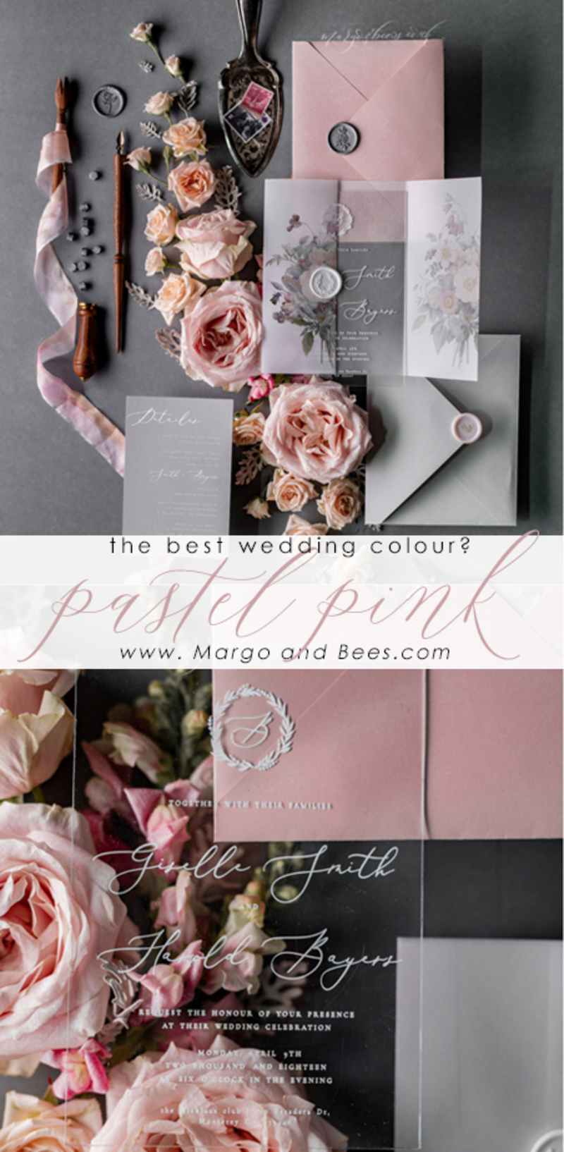 Blossom Personalized Wedding invitations Transparent Stationery with Vellum and Wax Seal -46