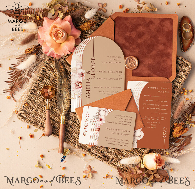 Introducing Our Elegant Velvet Wedding Invitation Suite: Luxury Terracotta & Copper Wedding Cards-1